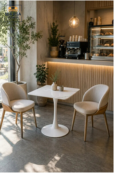 MARIA HOMES Modern Square Marble Bistro Table with White Pedestal Base for Ca...