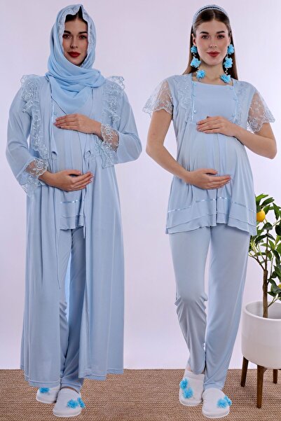 ByLohusa Hijab-Friendly Adjustable Waist Elasticated Maternity Pajama Set wit...
