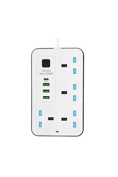 Zen Store 3M Cable Power Extension Board - 4-Way Extension Power Strip with U...