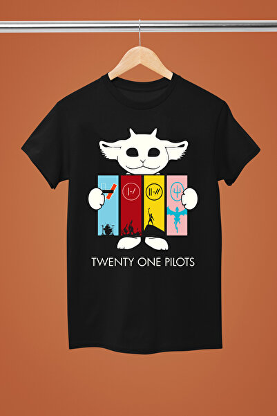 MAGORS Tricou rock din bumbac imprimat Twenty One Pilots, cu mânecă scurtă, c...