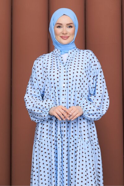 PAVENTİ Modal Dress Polka Dot Light Blue