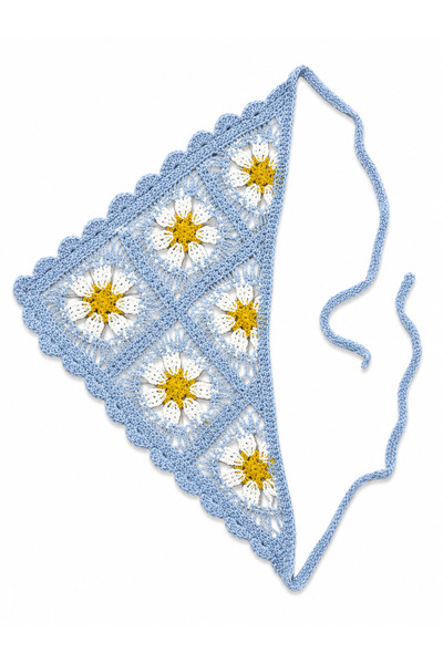 Sibel Günay Butik Bandană de păr triunghiulară tricotată manual cu motiv flor...