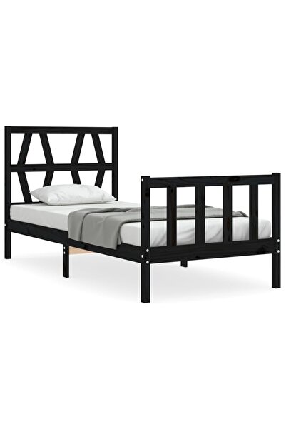vidaxl Cadru de pat cu tăblie Small Single, negru, lemn masiv