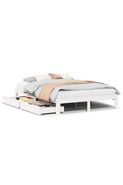 vidaxl Cadru de pat cu sertare, , alb, 120x200 cm, lemn masiv de pin