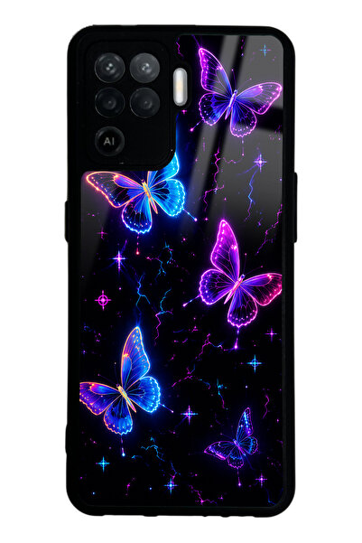 Spoyi Oppo Reno 5 Lite Neon Butterfly Dream Tasarımlı Glossy Telefon Kılıfı