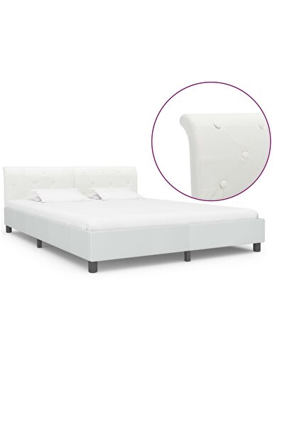 vidaxl Cadru de pat, alb, 160 x 200 cm, piele ecologică