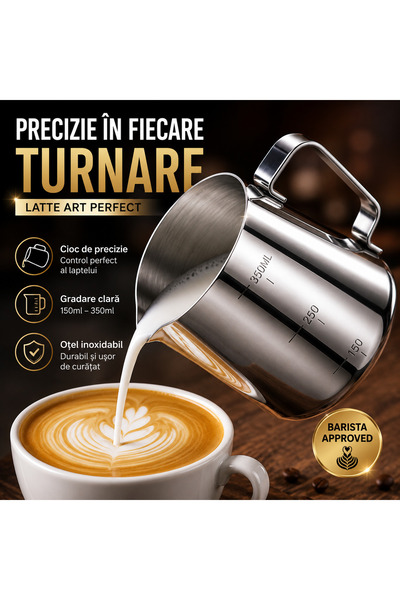 OricareFain Cana din inox 304 cu gradatie, latiera pentru spumare cu maner, 3...
