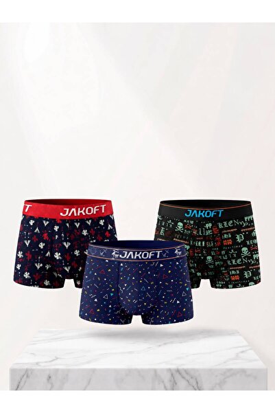 Jakoft Classics Premium Pamuklu Likralı Erkek Boxer 3’lü Set Renkli