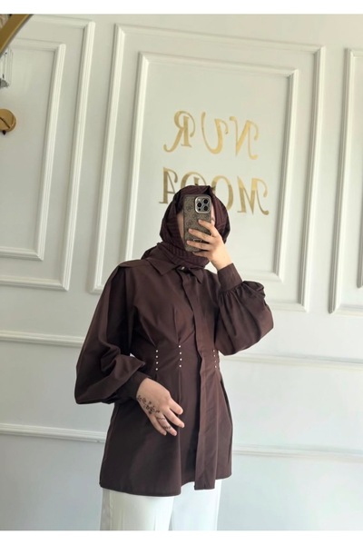 Butik Kahverengi Bel Taşlı Gömlek