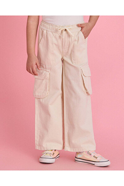 REDTAG Girls Cream Wide Leg Cargo Jeans
