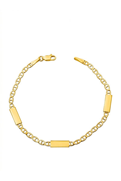 bymissmücevherat 925 Ayar Gümüş Gold Renk Bar Model Plaka Detaylı Kadın Bilek...