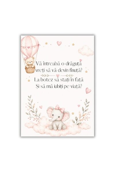 OEM Felicitare 13x18 cm cu plic, Cerere Nași de Botez pentru Fetiță