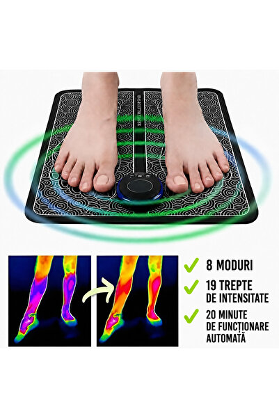 miraza Aparat Masaj Picioare EMS, Covoras Electric, Masaj Talpi si Gambe, 8 Moduri, 8 Electrozi, USB-C