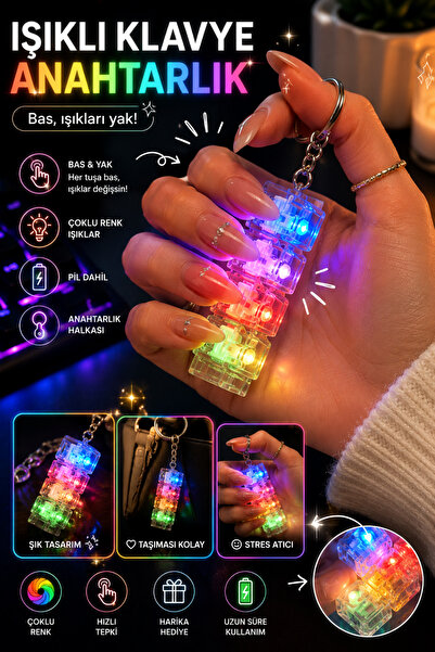 Gargamel Işıklı Klavye Anahtarlık-4 Tuşlu RGB LED Mekanik Fidget Anahtarlık