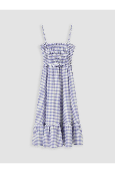 LC Waikiki Blue Plaid Strap Waist Dress