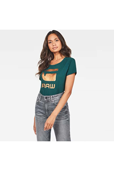 G-STAR RAW تي شيرت نسائي بطبعة جرافيك 21 R T WMN Vermont Pine Green Lyon Jers...
