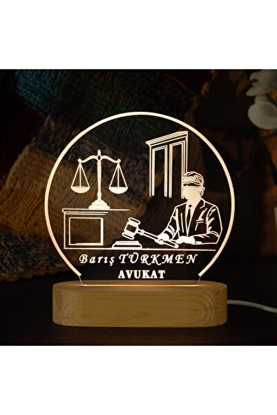 ih ihra Erkek Avukata Özel Kişiye Özel Ahşap Tabanlı LED İsimlik Gece Lambası...