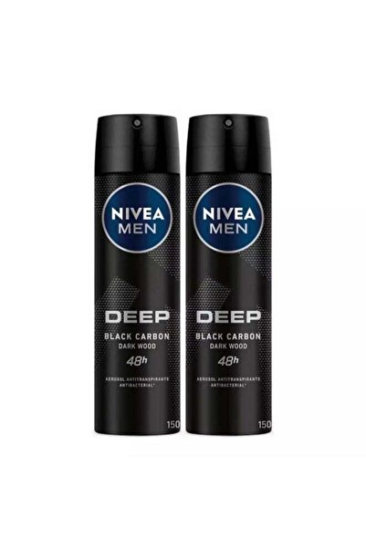 NIVEA مزيل عرق للرجال برذاذ عميق برائحة الكربون الأسود والخشب الداكن - 2×150 مل