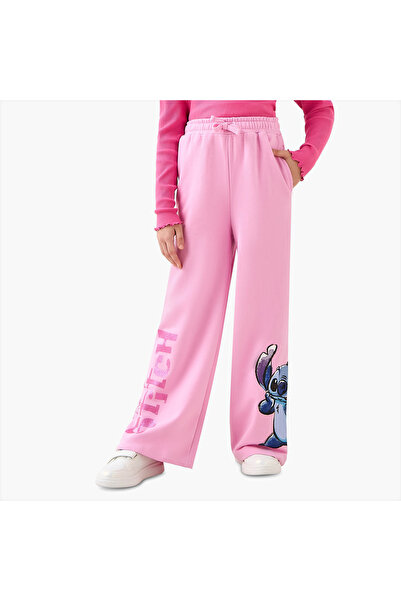 Disney Drawstring Waist Track Pants with Stitch Glitter Print