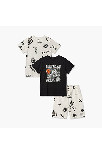 Juniors Set of 3 Crew Neck Short Sleeves T-shirt and Shorts Set with Football...