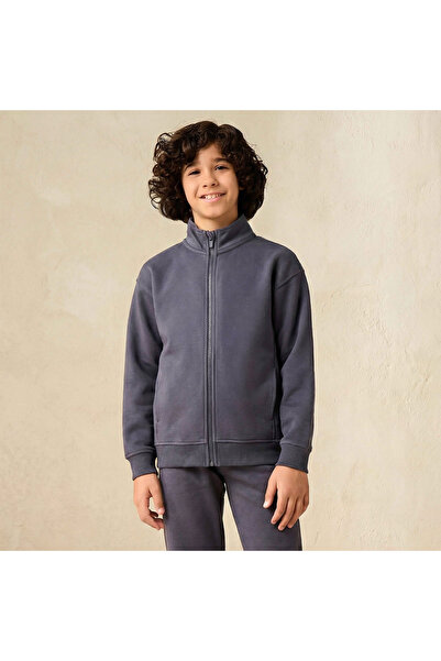 Juniors High Neck Long Sleeves Jacket and Track Pants Set with Panel Detail