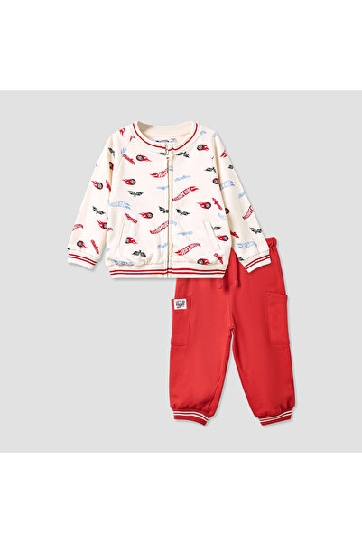 mattel Boys Bomber Jacket and Joggers Set with Hot Wheels Print - Cotton - Lo...