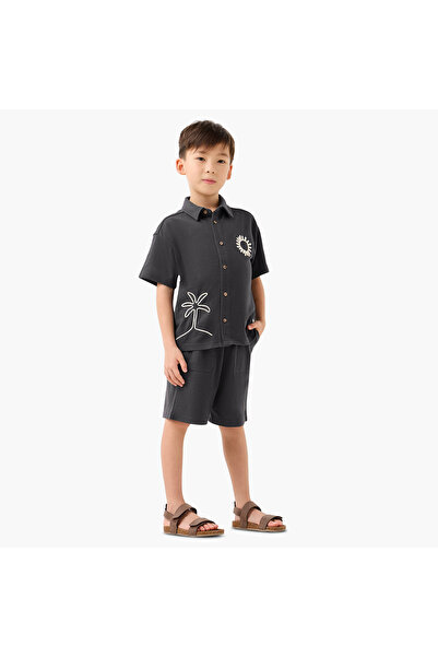 ELIGO Boys Shirt and Shorts Set with Embroidery - Cotton - Short Sleeves - Co...
