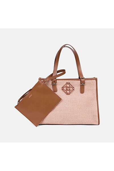 Desa Women's Salmon Wallet Straw Shoulder Bag with Leather Detail and Accesso...