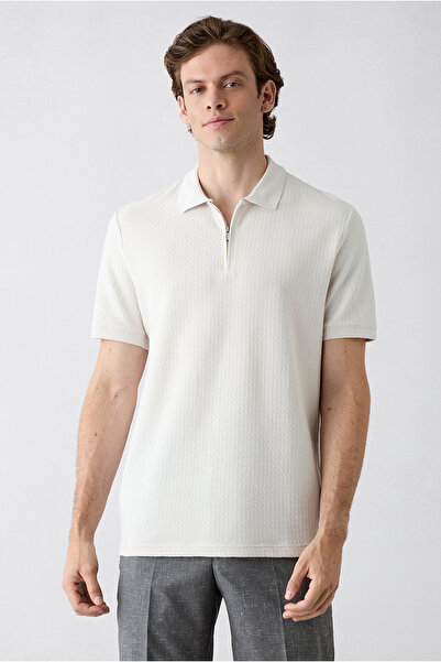 Kiğılı Zippered Polo Collar Regular Fit 100% Cotton Patterned T-Shirt