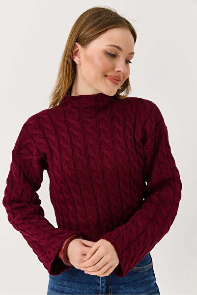 Raneel Kazançlı Alışveriş Women's Turtleneck Knitted Sweater Claret Red