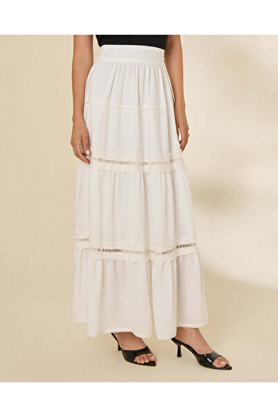 REDTAG Women Ivory Tiered Maxi Skirt