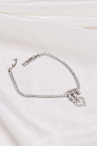 Süspüs Accessories Heart Charm Su Yolu Silver Bracelet