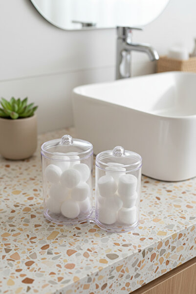 YAZICI 2-Piece Cotton Organizer Set 6X17 cm |   Transparent Lid Cotton and Ea...