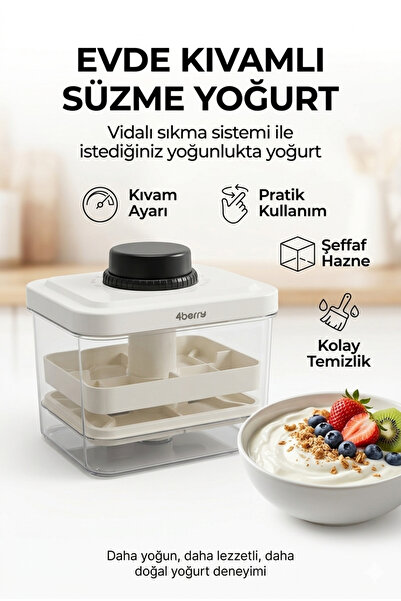 4 Berry Süzme Yoğurt Yapma Aparatı – D999-B Yoğurt Süzgeci, Kapaklı Yoğurt Sü...