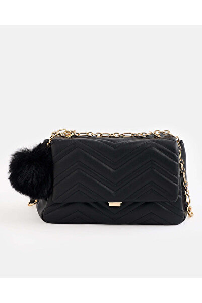 REDTAG Women Black Quilted Crossbody Bag