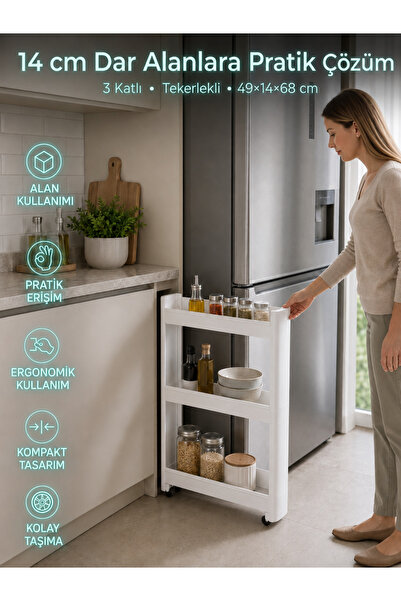 Motek 3-Tier Slim Narrow Space Organizer Shelf, Multi-Purpose Kitchen and Bat...