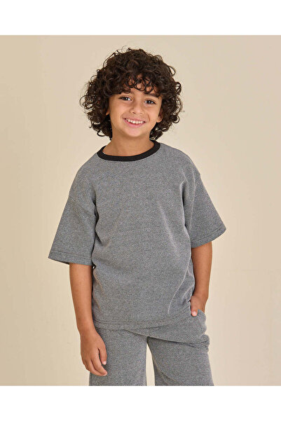 REDTAG Boys Charcoal Striped T-Shirt