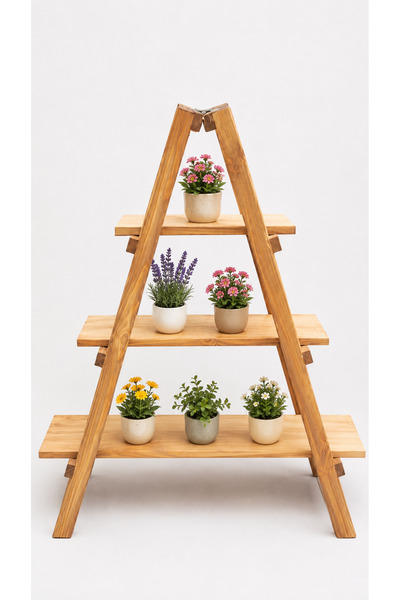 Mutowood Katlanır çok amaçlı 3 raflı masif ahşap çiçeklik