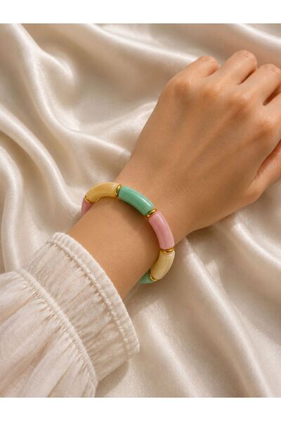 BIJUTERI Gold Detailed Colorful Acrylic Bone Bracelet