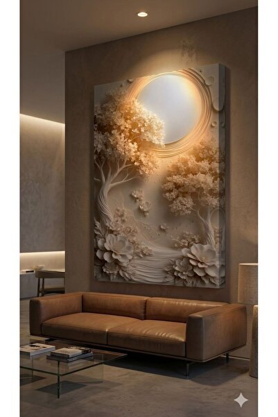 zeyrada Premium 3D Kabartma Görünümlü Krem Bahar Ağaçları ve Çiçekler Modern ...