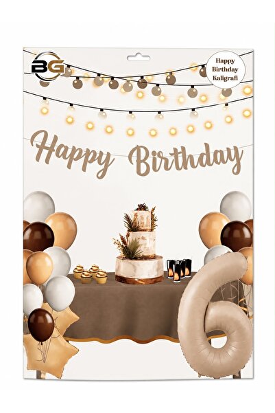 BG Dark Beige Italic Happy Birthday Written Calligraphy Banner
