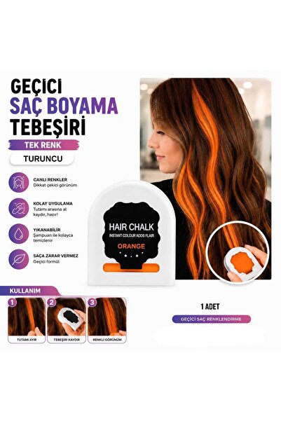 lawrenceshop 1 Adet Turuncu Geçici Saç Boyama Tebeşiri Tekli Hair Chalk Yıkan...