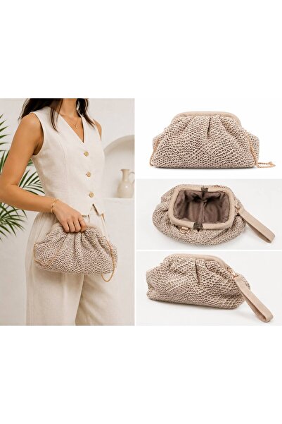 NOVALANE BAG Zincir askılı hasır clutch el çantası