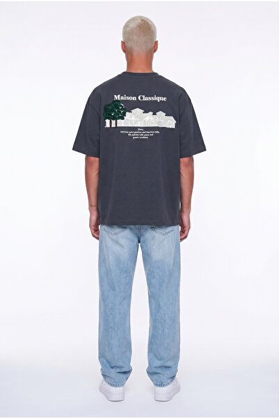 Respire Ανδρικό T-Shirt Maison με στάμπα, oversized, καπνιστό
