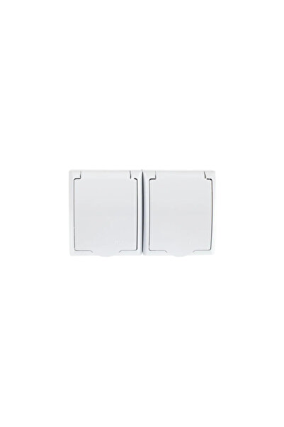 OSPEL FALA Priză ermetică dublă cu/u Schuko IP44 flip alb (GNH-2hSW)