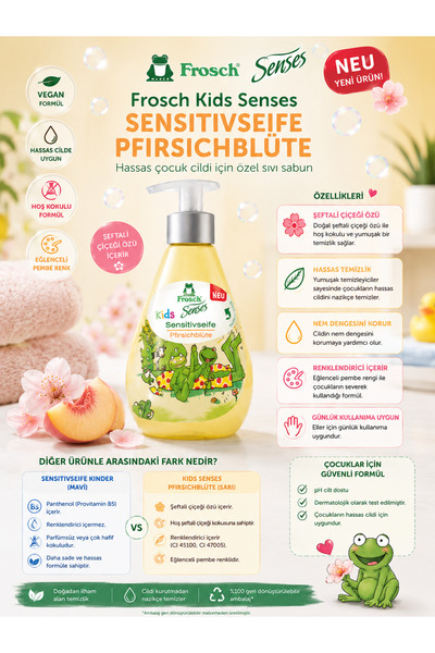Frosch Kids Senses Peach Blossom Sensitive Children's Liquid Soap 300 ml - Ye...