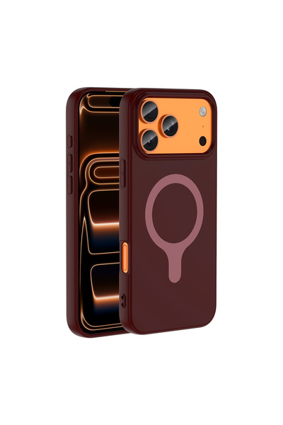 iPhone Uyumlu 17 Pro Kılıf M-Safe Şarj Özellikli Zore Aris Silikon Kapak-Mürdüm