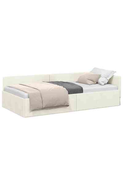vidaxl Cadru de pat colțar cu headboard Crem 100 cm x 200 cm Catifea