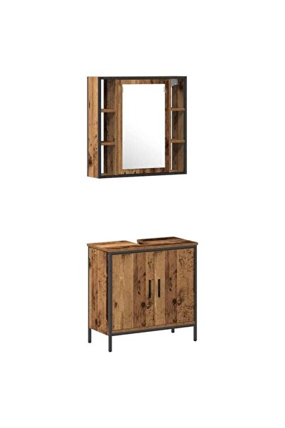 vidaxl Set mobilier de baie cu raft, 2 piese, maro, lemn compozit