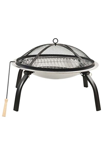 vidaxl Focar 2-în-1 cu grătar și furcă de aprins focul, 56 x 56 x 49 cm, Oțel...